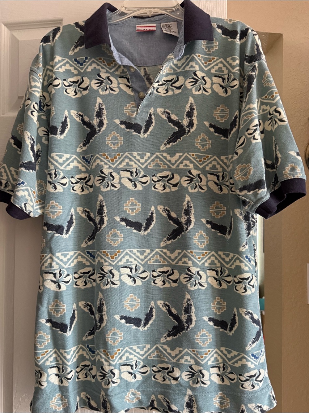 Bugle Boy Seafoam Polo with Navy Collar and Cream Accents